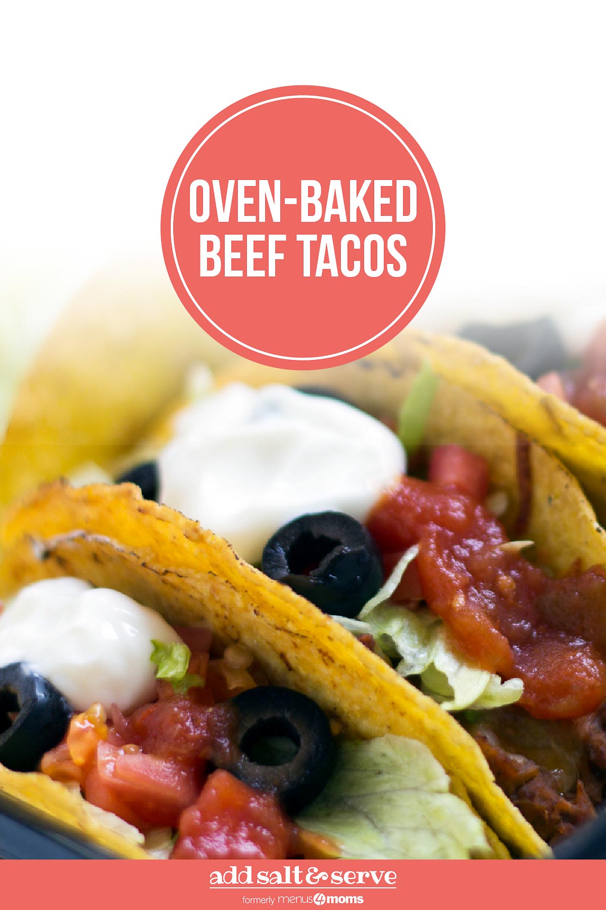 Hard-shell tacos with beef, lettuce, olives, salsa, and sour cream