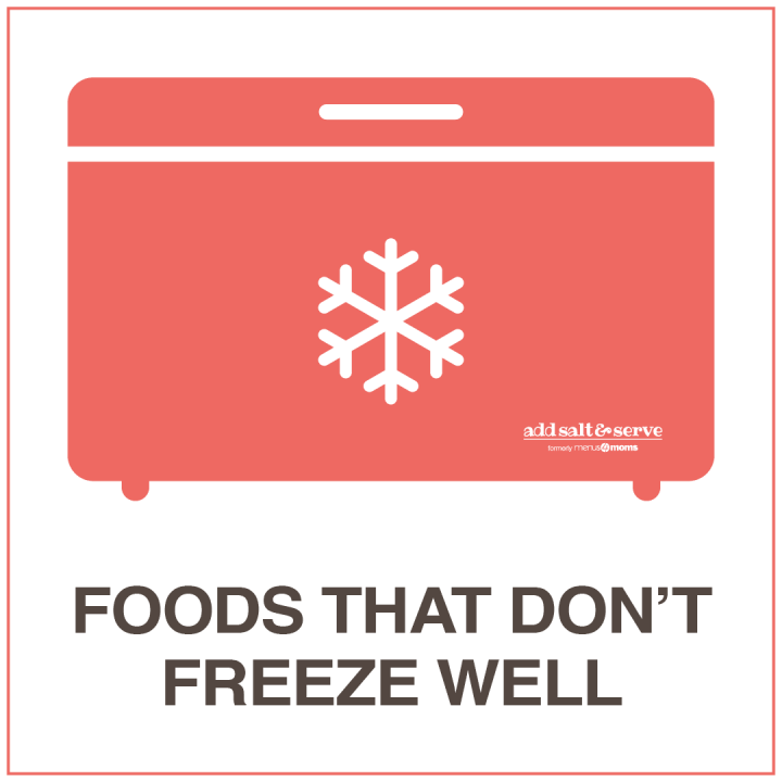 Drawing of a deep freezerwith text foods that don't freeze well
