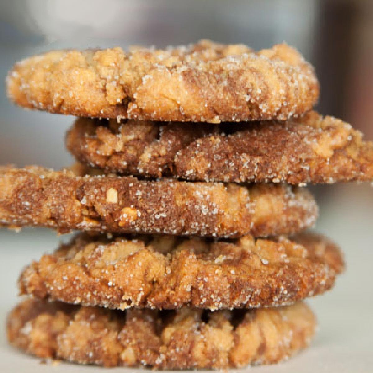 Stack of five Nutella Peanut Butter Cookies