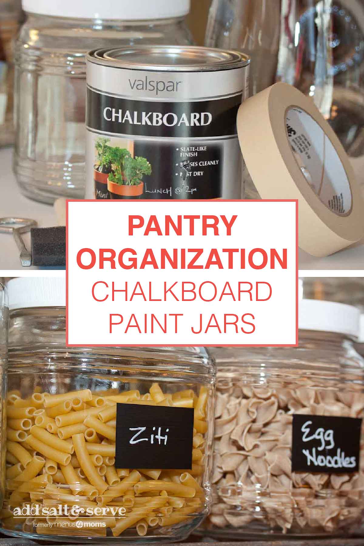 jars painted with chalkboard paint and labeled with markers