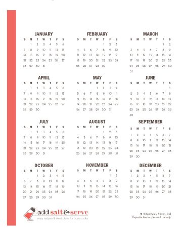 Screenshot of yearly calendar page.