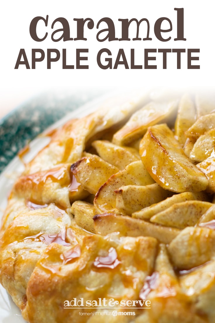 Baked apple galette drizzled with caramel sauce