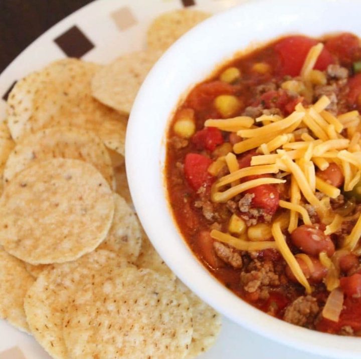 kid-friendly chili with nacho chips