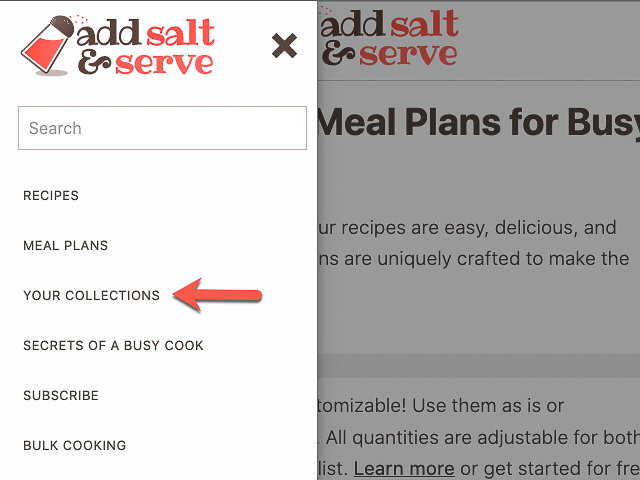 Screenshot of navigation menu dropdown with an arrow pointing to Your Collections