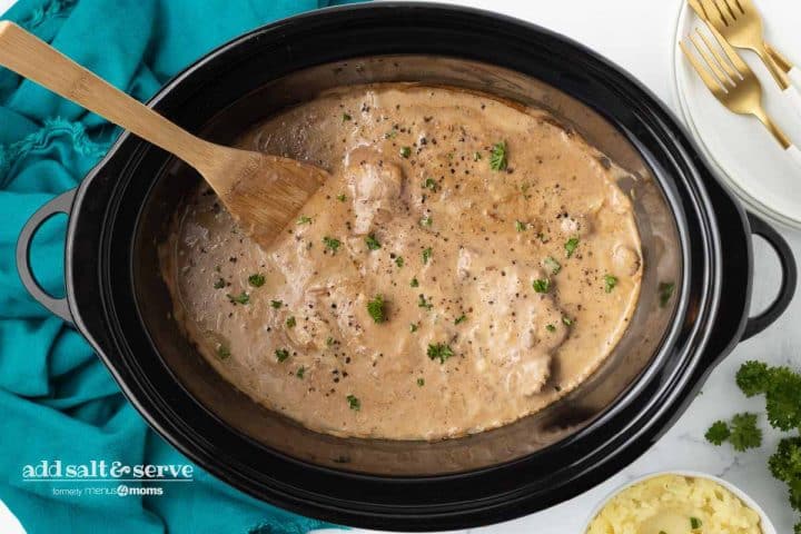 Crock Pot Cube Steak With Mushroom Soup Add Salt And Serve