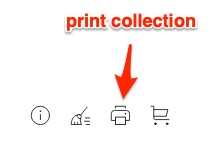 Screenshot of icons in each collection with the print icon highlighted saying print collection.