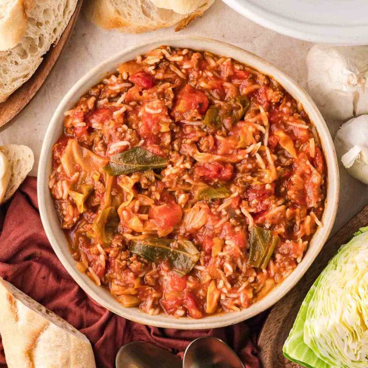 Bowl of cabbage roll soup.