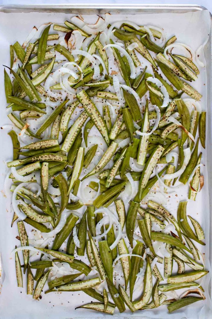 Easy Sheet Pan Roasted Okra and Onions